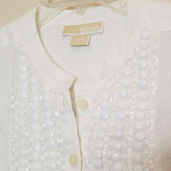 MICHAEL KORS White Linen Button Down Blouse Size Small - Picture 4 of 6